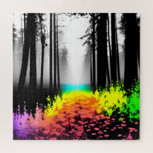 Puzzle Forêt de silhouette noire et blanche et éclaboussu