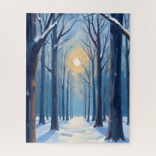 Puzzle Forêt d'hiver Arbres à l'aquarelle Bleu