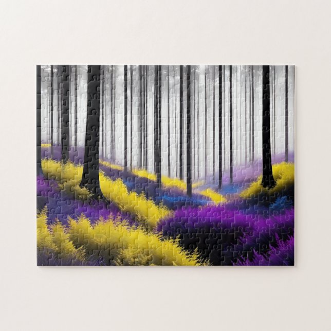 Puzzle Forêt enchantée violet et Fleurs sauvages jaunes (Horizontal)