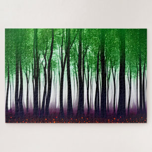 Puzzle Forêt mystique de silhouette noire avec Feuilles v
