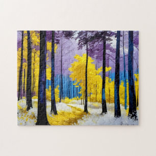 Puzzle Forêt violet jaune et bleu majestueux de rêve