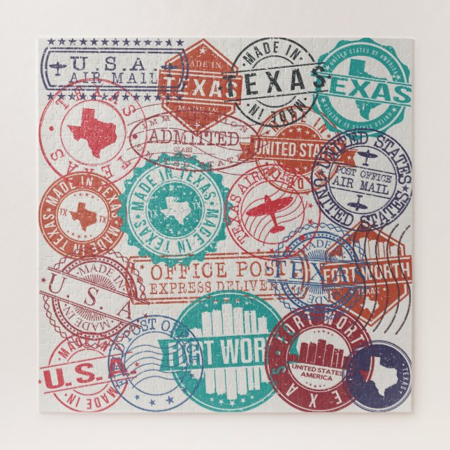 Puzzle Fort Worth Texas : timbres de voyage. (Vertical)