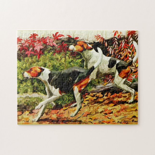 Puzzle Foxhounds (anglais et américain) en bois d'automne (Horizontal)