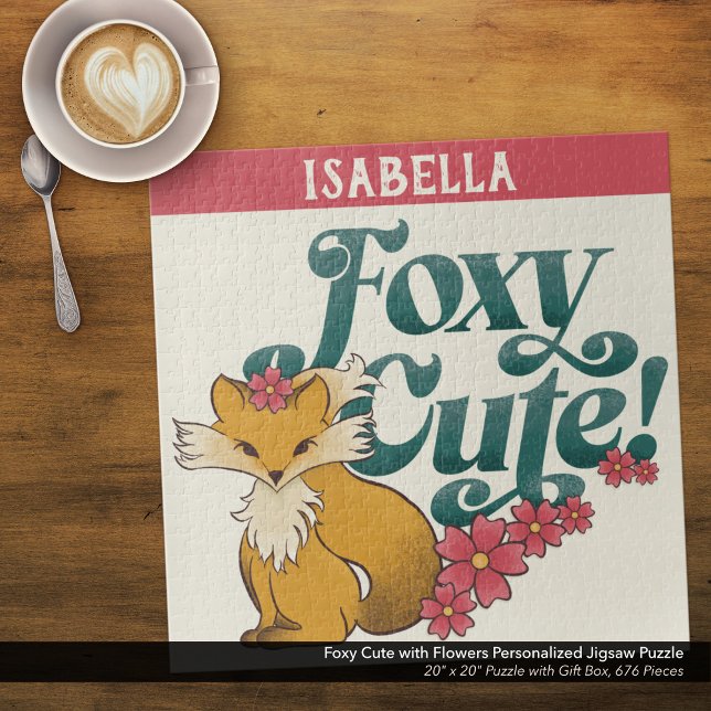 Puzzle Foxy Cute avec Fleurs Personnalisé ("Foxy Cute" Personalized Jigsaw Puzzle with Original Hand Drawn Fox and Flowers Artwork. 
)