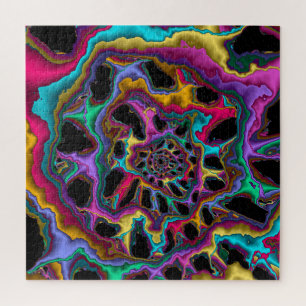 Puzzle Fractale Abstraite spirale rose Turquoise Jaune