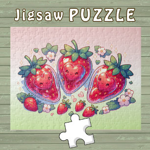 Puzzle Fraises Cute Kawaii avec coeur souriant -