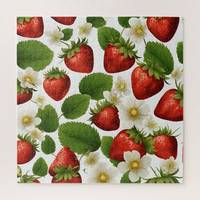 Puzzle Fraises, Feuilles et fleurs dynamiques (Vertical)