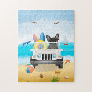 Puzzle français bulldog Driving on Beach