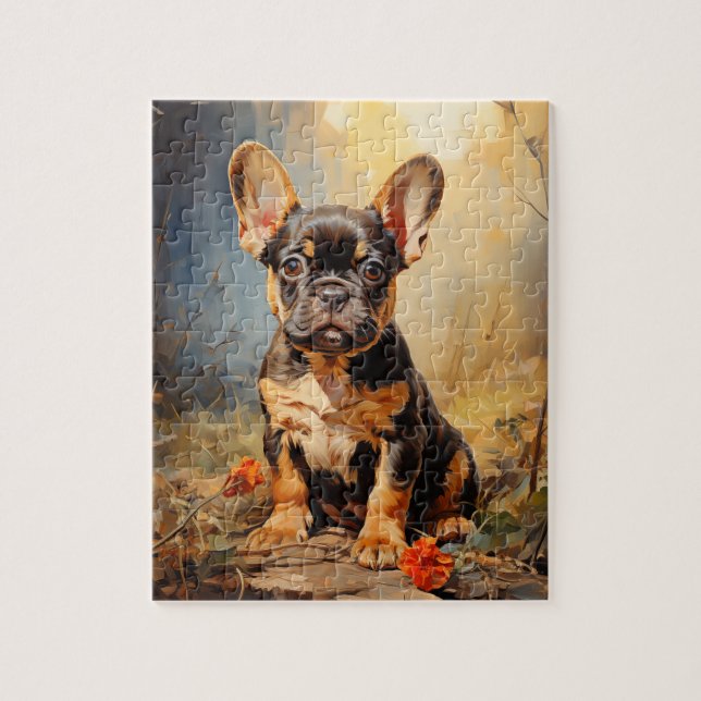 Puzzle Français Bulldog noir et portrait de chiot tan (Vertical)