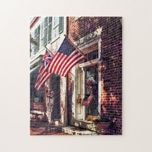 Puzzle Fredericksburg VA - Rue avec drapeaux américains