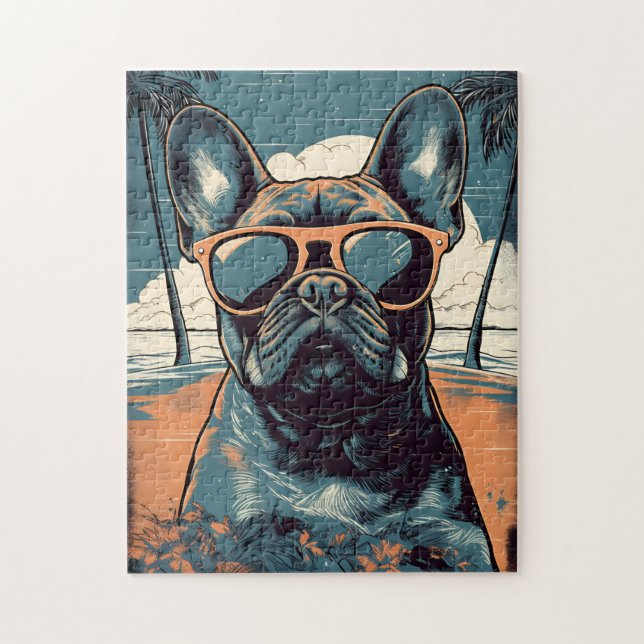 Puzzle French Bulldog avec lunettes de soleil sur une pla (Vertical)