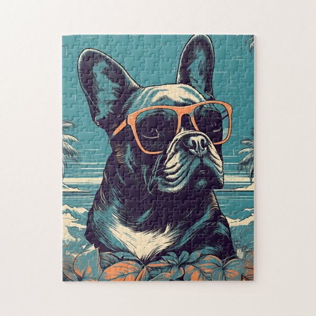 Puzzle French Bulldog avec lunettes de soleil sur une pla (Vertical)