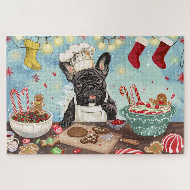 Puzzle French Bulldog Holiday Baking : Noël festif (Horizontal)