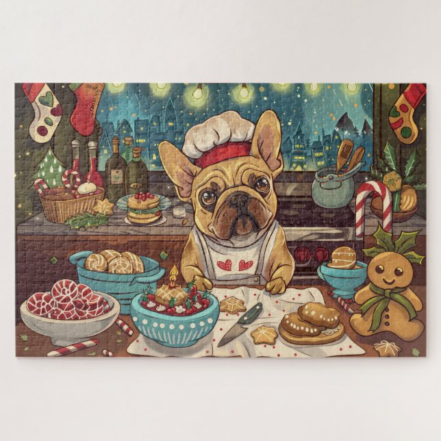 Puzzle French Bulldog Holiday Baking : Noël festif (Horizontal)