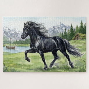 Puzzle Freydis Black  Cheval islandais dans un paysage no