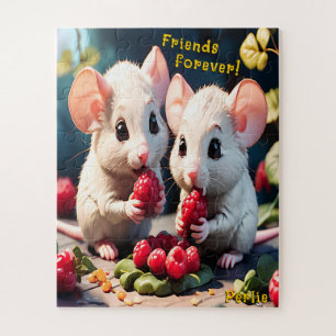 Puzzle "Friends Forever Mice Red Berries Typography"