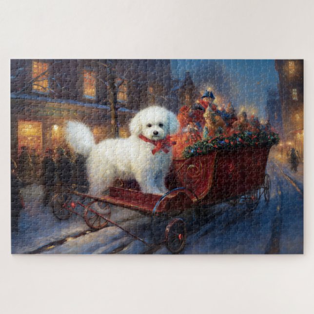 Puzzle Frise de Bichon Frise Festin de Noël (Horizontal)