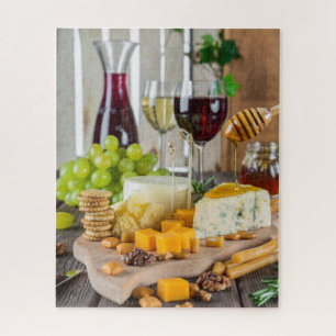 Puzzle Fromage Vin Miel Noix Raisins Crackers Alimentatio