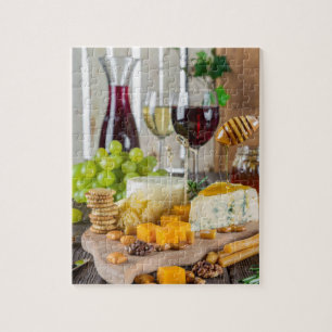 Puzzle Fromage Vin Miel Noix Raisins Crackers Nourriture