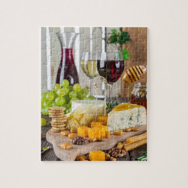 Puzzle Fromage Vin Miel Noix Raisins Crackers Nourriture (Vertical)