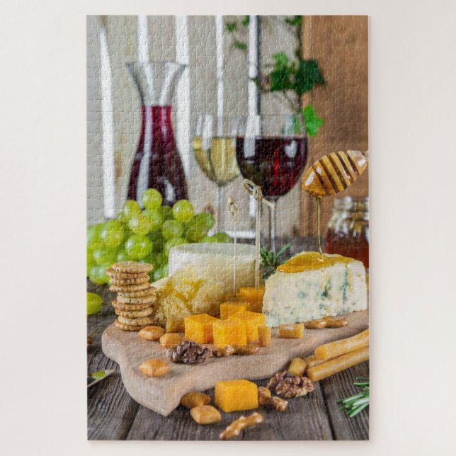 Puzzle Fromage Vin Miel Noix Raisins Crackers Nourriture (Vertical)