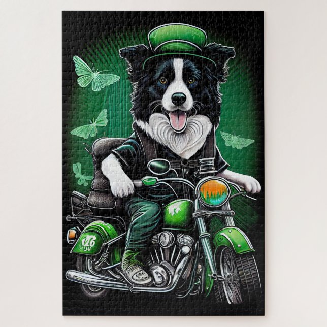 Puzzle Frontière Collie Chien Conduite Vélo St. Patrick's (Vertical)