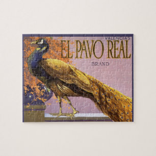 Puzzle Fruit vintage Crate Étiquette Art El Pavo Peacock 