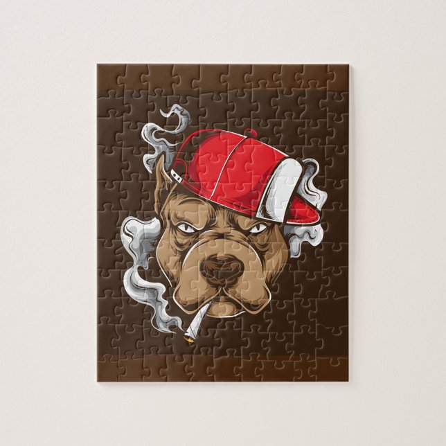 Puzzle Fumer le chien (Smoking Pitbull Dog Jigsaw Puzzle!)