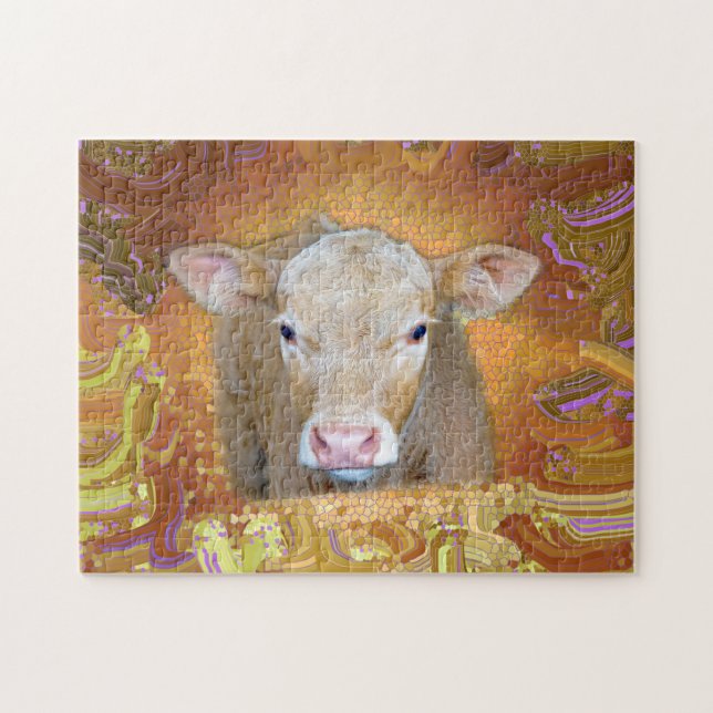 Puzzle Fun and cute little calf with big eyes (Horizontal)