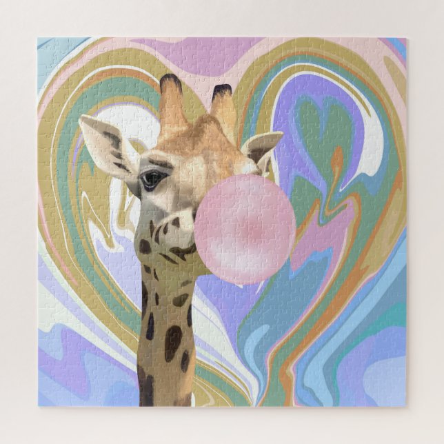 Puzzle Fun Bubblegum soufflant Giraffe Liquide Swirl Bleu (Vertical)