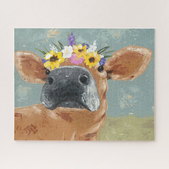Puzzle Fun de ferme - Vache avec couronne de fleurs (Horizontal)
