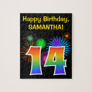 Puzzle Fun Fireworks + Rainbow Motif "14" Anniversaire #
