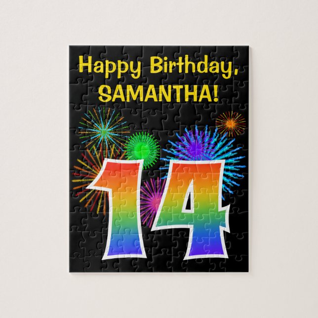 Puzzle Fun Fireworks + Rainbow Motif "14" Anniversaire # (Vertical)