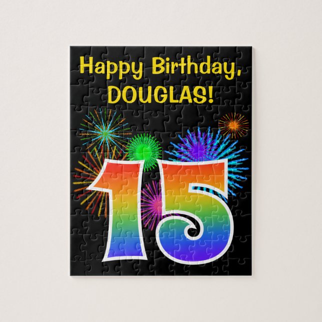 Puzzle Fun Fireworks + Rainbow Motif "15" Anniversaire # (Vertical)