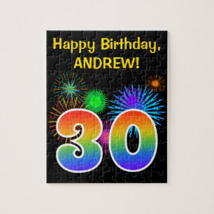 Puzzle Fun Fireworks + Rainbow Motif "30" Anniversaire #