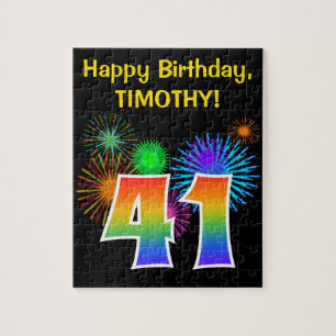 Puzzle Fun Fireworks + Rainbow Motif "41" Anniversaire #
