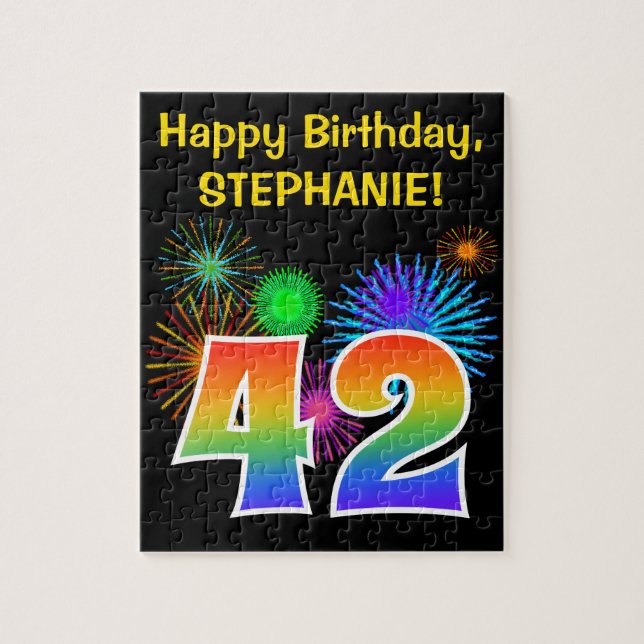 Puzzle Fun Fireworks + Rainbow Motif "42" Anniversaire # (Vertical)
