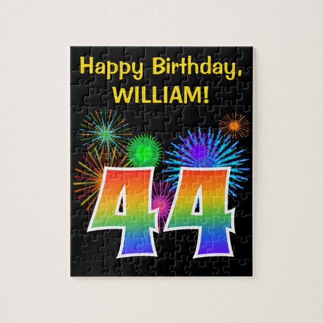 Puzzle Fun Fireworks + Rainbow Motif "44" Anniversaire # (Vertical)