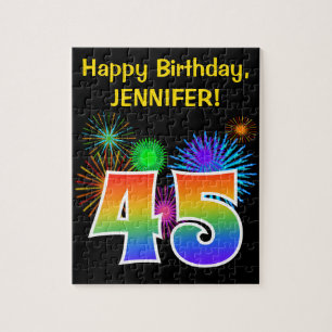 Puzzle Fun Fireworks + Rainbow Motif "45" Anniversaire #