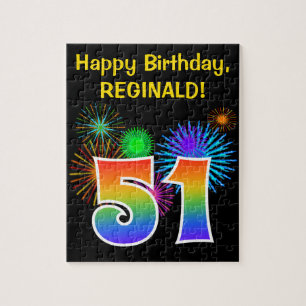 Puzzle Fun Fireworks + Rainbow Motif "51" Anniversaire #
