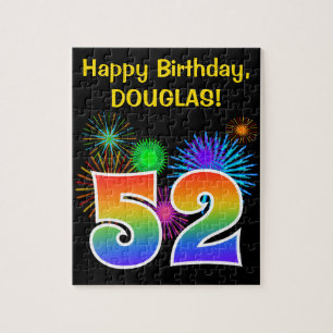 Puzzle Fun Fireworks + Rainbow Motif "52" Anniversaire #