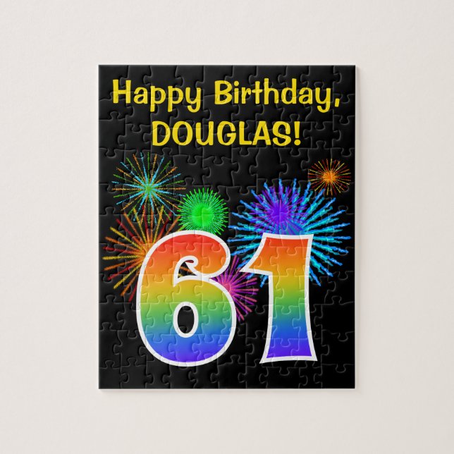 Puzzle Fun Fireworks + Rainbow Motif "61" Anniversaire # (Vertical)
