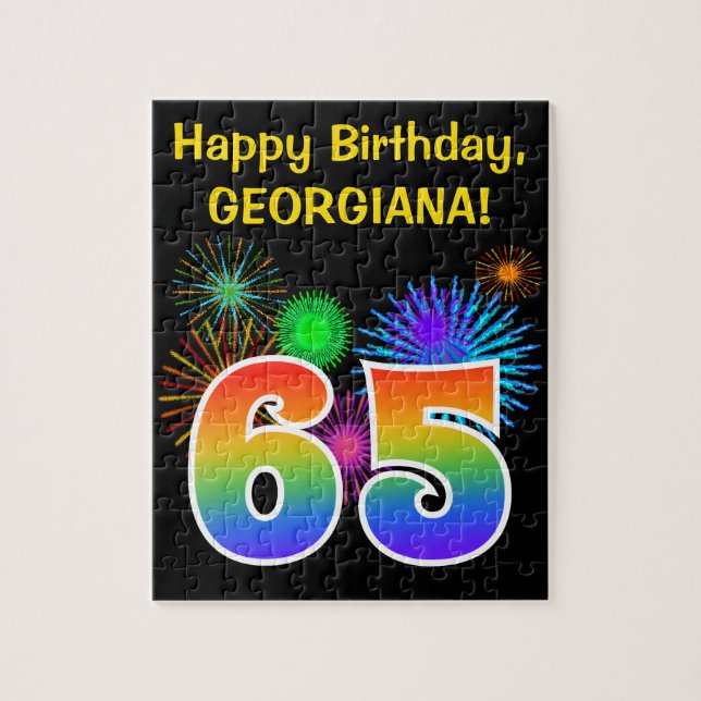 Puzzle Fun Fireworks + Rainbow Motif "65" Anniversaire # (Vertical)