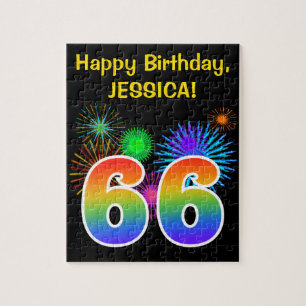 Puzzle Fun Fireworks + Rainbow Motif "66" Anniversaire #