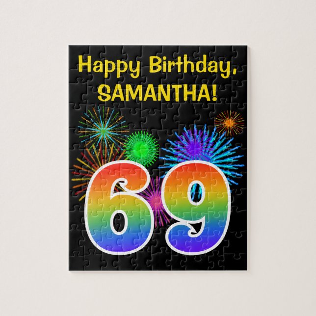 Puzzle Fun Fireworks + Rainbow Motif "69" Anniversaire # (Vertical)