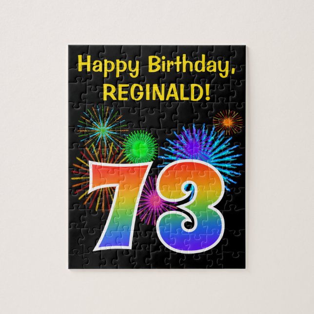 Puzzle Fun Fireworks + Rainbow Motif "73" Anniversaire # (Vertical)