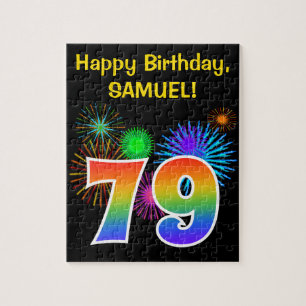 Puzzle Fun Fireworks + Rainbow Motif "79" Anniversaire #