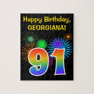 Puzzle Fun Fireworks + Rainbow Motif "91" Anniversaire #
