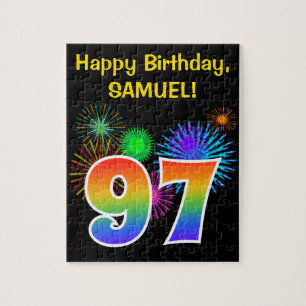 Puzzle Fun Fireworks + Rainbow Motif "97" Anniversaire #