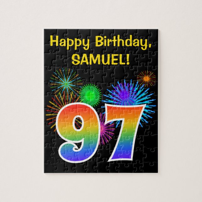 Puzzle Fun Fireworks + Rainbow Motif "97" Anniversaire # (Vertical)